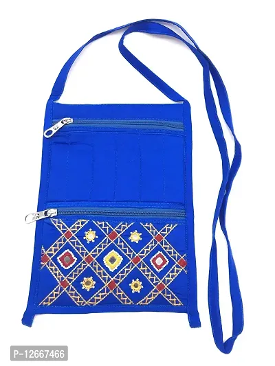 srishopify handicrafts embroidered sling bags for women girls stylish Multipurpose Party Blue (Medium 11x7.5 in Handmade original Mirrors and beads)