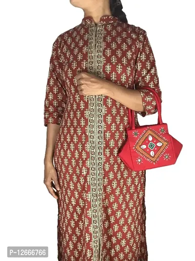 srishopify handicrafts Girls Handmade Cotton Stylish Banjara Ethnic Cowrie Shells Mini Handbags with Handle (Multicolor , 10x6x4 Inch)-thumb2