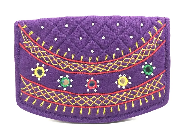 SriAoG Handicrafts Women Pocket Purse Girls Stylish, ladies clutches purses phone case (Mini Wallet 6.5 Inch Mirror Beads and Thread Work handmade) (Purple color mini purse)