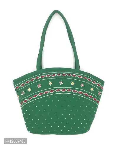 srishopify handicrafts Handcrafted Handbags For Women And Girls | Ladies Shoulder Bag | Wedding Gifts For Woman | Women Designer Bags | Travel Ladies Purse Handbag 9 Inch Green