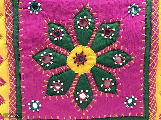 SriShopify Womenrsquo;s Handbag Banjara Traditional Shoulder bag Tote bag Cotton handmade (Pink and Yellow Big size, Mirror and Beads thread Work) Size 25x25x9 cm-thumb3