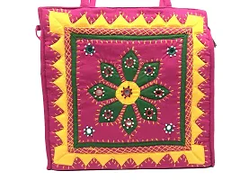 SriShopify Womenrsquo;s Handbag Banjara Traditional Shoulder bag Tote bag Cotton handmade (Pink and Yellow Big size, Mirror and Beads thread Work) Size 25x25x9 cm-thumb1