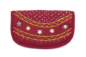 srishopify handicrafts Handmade Women's Wallet | Made with Soft Cotton Fabric| Slim and Easy to Fit in Pocket Clutch| Money Purse with Button Closure Unique Gift Items 8.5 Inch Maroon-thumb4