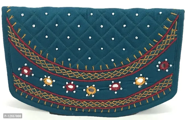 8SriShopify Handicrafts Women Wallet Banjara Hand Purse Girls Stylish, Cotton ladies clutches purses phone case (Black Turquoise 8.5 Inch Original Mirror Beads and Thread Work handmade)-thumb5