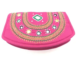 SriShopify Handicrafts Ladies Wallet for Womens Hand Purse ladies clutches purses phone case (Medium Money Clutch purse pink 8.5 Inch Original Mirror Beads and Thread Work handmade)-thumb3