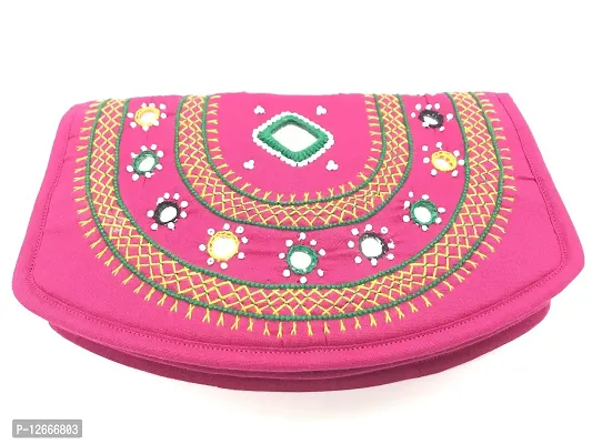 SriShopify Handicrafts Ladies Wallet for Womens Hand Purse ladies clutches purses phone case (Medium Money Clutch purse pink 8.5 Inch Original Mirror Beads and Thread Work handmade)-thumb4