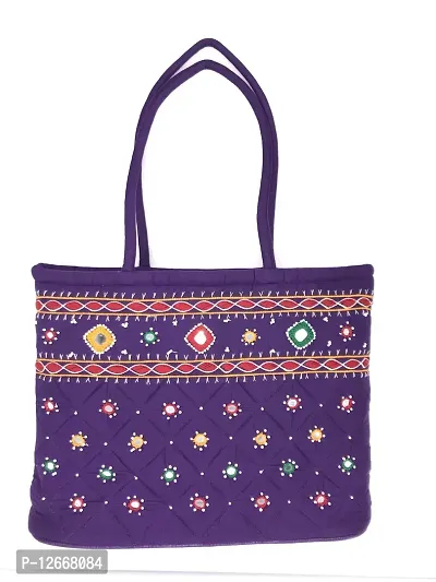 SriShopify Handcrafted Traditional Womens Handbag Banjara Quilted Premium Shoulder bag | Tote bag Cotton handmade (14x10x4 Inch Beads and Thread Work)