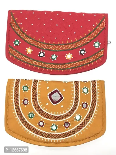 SriShopify Handicrafts Mobile money purse for women stylish Purse fancy trendy wallet banjara original mirror work money pouch for girls (8.5 inch Mobile Purse Two Fold Red Yellow)-thumb0