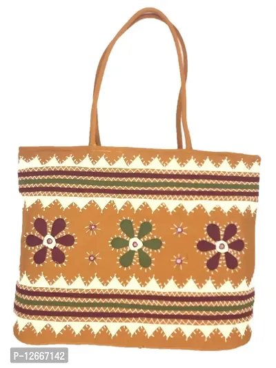 SriShopify Party handbags for Women Gold Shoulder bags for Women Big Size long Tote bag Handcrafted Hand bag Banjara Cotton Applique Work