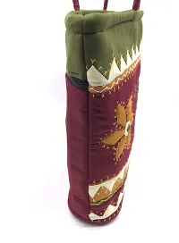 SriShopify Hand crafted Designer Handbag for Women/Shoulder Bag for Women Cotton handmade Tote bag with ZiP Marron Green (30x40x10 cm original Mirror Work applique work Stylish)-thumb3
