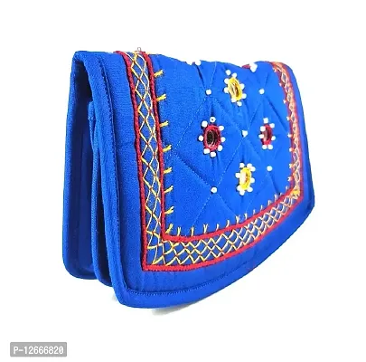 Women?s Hand purse Banjara Traditional Clutches, Cotton handmade Hand Purse ladies wallet (Small 6.5 Inch, Blue, Mirror, Beads and Thread Work Handcraft)-thumb0