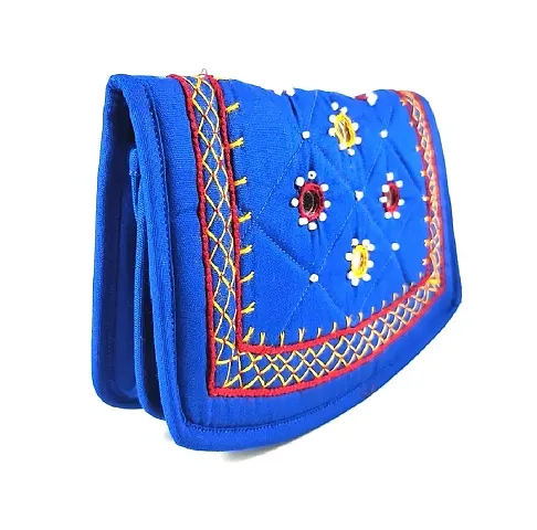Women?s Hand purse Banjara Traditional Clutches, Cotton handmade Hand Purse ladies wallet (Small 6.5 Inch, Blue, Mirror, Beads and Thread Work Handcraft)