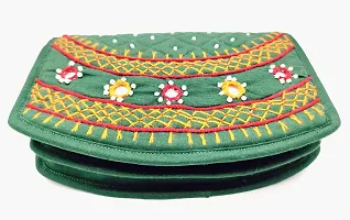 SriShopify Handicrafts Stylish Purse for Girls Fancy Trendy Wallet Banjara Original Mirror Work Money Pouch for Girls (6.5 inch Small Purse Green Two Fold Handmade Thread Work)-thumb2