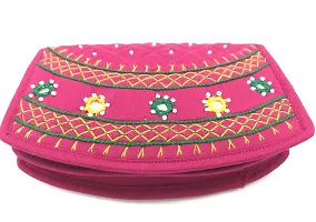 srishopify handicrafts Mini Hand Purse for Women Trendy Pouch Banjara Original Mirror Work Money Wallet for Girls (6.5 inch Small Pouch Pink Two Fold Handmade Thread Work)-thumb2