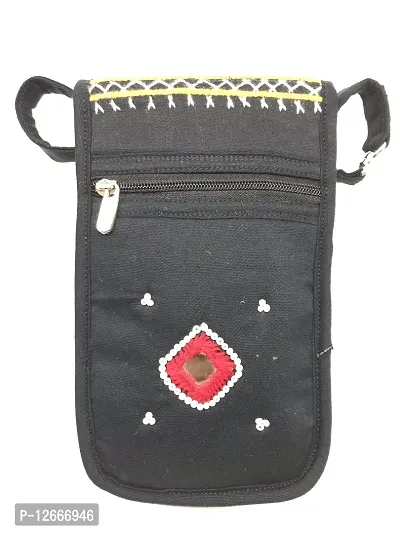 SriShopify Handcrafted Embroidery Sling Bag For Women | Mini Crossbody Cell Phone Purse Ethnic Stylish Party Black | 7x4x1 inch Thread work-thumb3