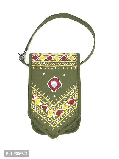 SriShopify Handicrafts women mobile bags for ladies wristlet purses | phone handbags for women Handpurses embroidery (Size 7x4x1 inch) mehandi colour