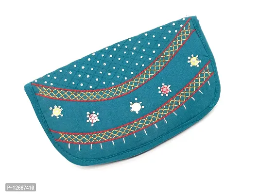 srishopify handicrafts Handcrafted Cotton Clutches Women Banjara Embroidered Purse Magnetic Closure Stylish 2 Fold Wallet Original Mirror Work Return Gift Items 8.5 Inch Rama Green-thumb0
