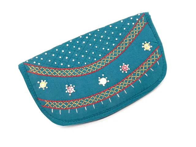 srishopify handicrafts Handmade Cotton Purse for Women's Purse Traditional Clutches for Girls Banjara Embroidery Wallet for Ladies Mirror Work Gift Items 8.5 Inch Multicolor