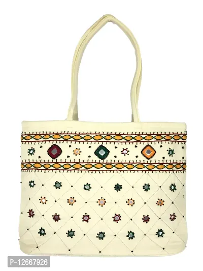 SriShopify Handmade Handbags for Women Zipper Tote Traditional Shoulder bags Ladies Travel bag (Medium Size 14x10x4 inch Hand Embroidery beads original Mirror work)