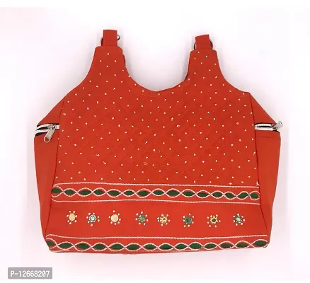 srishopify handicrafts Handmade Traditional Women?s Handbag Girls Shoulder Bag Adjustable Strap Ladies Cotton Tote Bag Wedding Gift Items Medium Size Red-thumb2