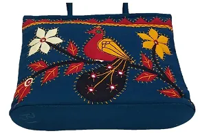 SriShopify Womenrsquo;s Handbag Banjara Traditional Basket Aplic Bag Tote Bag Cotton handmade (Large, Mirror Beads and Thread Work Handcraft, Rama Green and Red)-thumb2