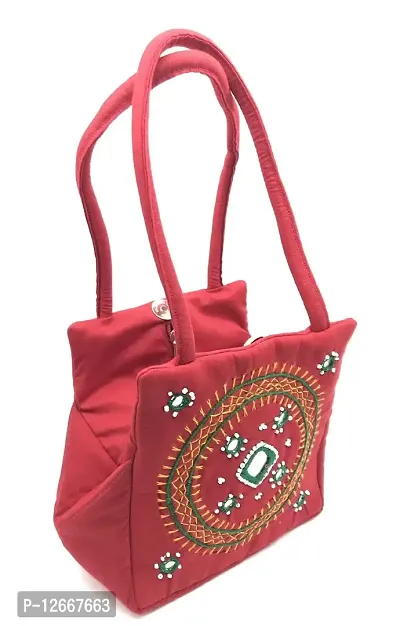 srishopify handicrafts Women hand bags small size Banjara Handmade Mini Handle Bag for Girls Hand Purse Red color 9x6x4 Inch (Beads and Thread Work Mini Pouch)