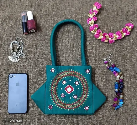 srishopify handicrafts Women's Handcrafted Koudi Shells Beads Thread Work Stylish Mini Hobo Handbags (Multicolour, 10x6x4 Inch )-thumb2