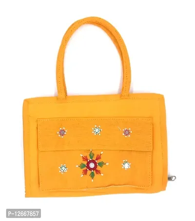 srishopify handicrafts Handmade Mobile Wallet for Women Traditional Handbags for Ladies Small Top Handle Bags for Girls Hand Held Purse Rakhi Gift for Sister 6 Inch Yellow-thumb3