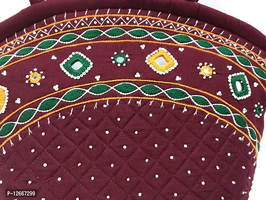 SriShopify Handicrafts Hand Embroidery Tote Bag Handmade shoulder bag for women handbags for ladies stylish (Medium Size9x13x3 inch) Maroon Handbag-thumb3