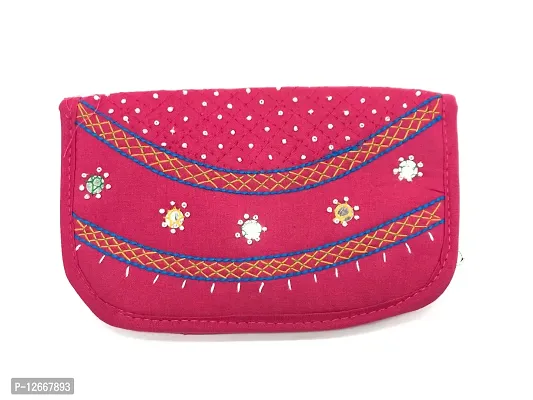 srishopify handicrafts Bifold Wallets for Women| Handmade Cotton Girls Clutch/Wallet with Magnetic Closure| Ladies Card Holder Organizer 8.5 Inch Pink-thumb0