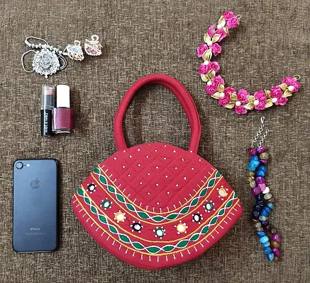 srishopify handicrafts Women Hand Bags Small Size Banjara Handmade Mini Handle Bag for Girls Gift Hand Purse Red Colour 9.5x6.5x3.5 Inch (Beads and Thread Work Mini Pouch)-thumb3