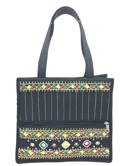 SriShopify Handcrafted Traditional Women’s Handbag Banjara Quilted Premium Shoulder bag | Tote bag Cotton handmade (Big size 12x13x5 inch Beads thread Work Mirror Embroidery)