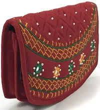 srishopify handicrafts Womens Hand Purse Combo Pack Wedding Gift for Women Marriage (6.5 Inch Red Grey Purse Mirror, Beads Thread Work Handcraft)-thumb3