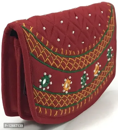 srishopify handicrafts Womens Hand Purse Combo Pack Wedding Gift for Women Marriage (6.5 Inch Red Grey Purse Mirror, Beads Thread Work Handcraft)-thumb4