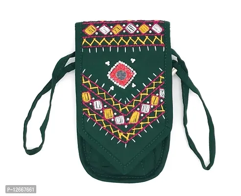srishopify handicrafts Handmade Cotton Mobile Sling Bag For Women Stylish| Small Mini Side Crossbody Side Bag| Travel Pouch Purse| Unique Gift Items 7.5 Inch Green