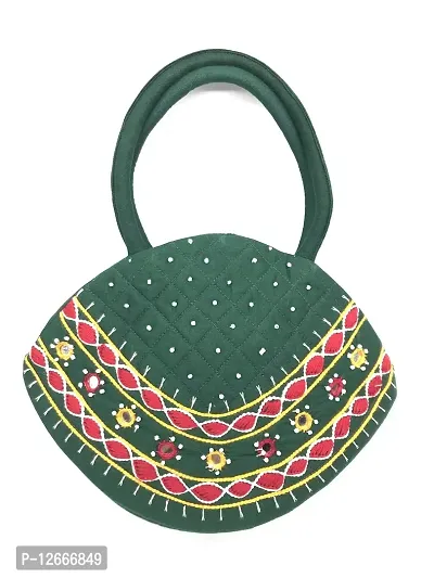 srishopify handicrafts Women Handmade Beautiful and Traditional Banjara bag Small size Hobo bag for ladies hand held bag green 9.5x6.5x3.5 inch-thumb0