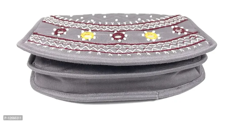 SriShopify Handicrafts Mini Hand Clutches for Women Hand Purse Banjara Traditional Purse for Girls Clutch Wallet Money (6.5 Inch Mini Purse Grey Mirror, Beads and Thread Work Handcraft)-thumb2