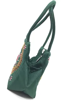 srishopify handicrafts Small Traditional Arts And Crafts mirror work hobo hand bag for women- Green Color (9x7x3 Inch Original needle craft Thread Work)-thumb3