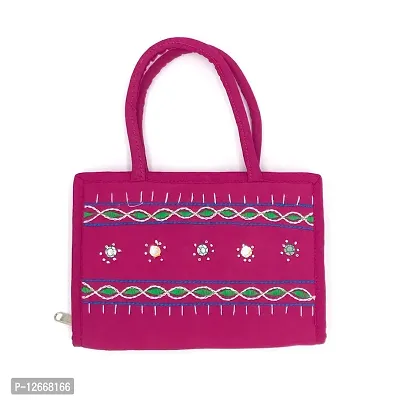 srishopify handicrafts Handheld Bags for Women Cotton Handmade Mini Handbag for Ladies Stylish Mobile Holder Purse for Girls Birthday Gift Items Small Size Pink