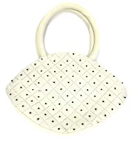 srishopify handicrafts Women Handbag MINI Handle Bag Banjara Traditional Hand Purse Cotton handmade (Small 6.5x9.5 Inch original Mirrors Beads and Thread Work Handcraft Pouch hand held bag) (White)-thumb1