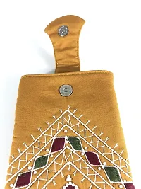 SriShopify Handcrafted Floral Design Saree Mobile Purse for Women Stylish Pouch Key Ring Gifts for Ladies (6 inch Embroidered Mirror Work, Golden Yellow)-thumb2