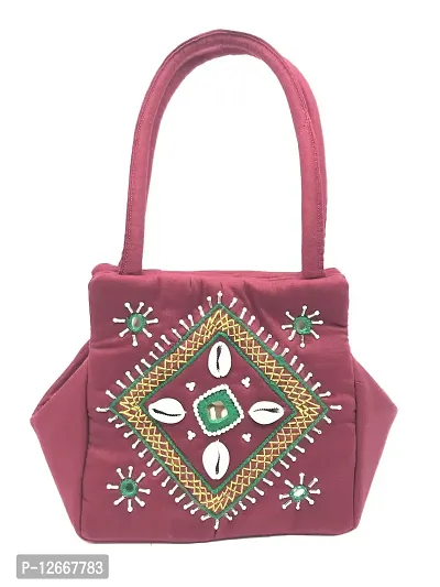 srishopify handicrafts bag Women Wallet with handle Banjara Traditional Cotton handmade Hand Purse with Handle Maroon (Small Hobo Bag, Mirror Beads)-thumb0