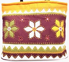 SriShopify handcrafted shoulder bags Aplic Mirror work embroidered hand bags| Zipper Tote Bag for Grocery, Travel | ladies Shopping shoulder bags | brown hand bags-thumb2