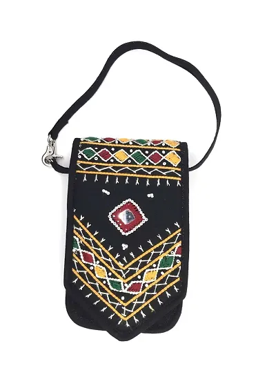 SriShopify Handicrafts wristlet for Women Mobile Purse Clutch Wallet Bag Large Phone Holder Travel Pouch (Size 7x4x1 inch) MultiColor handmade Emboidery Mirror Work
