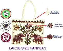 SriShopify Ethnic Banjara Handmade Cotton Tote bags with Zipper for Women Traditional Large White Handbags for Ladies (18 Inch Mirror Embroidered Applique Work)-thumb2