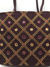 SriShopify HandCrafted Bridal Handbags for Wedding Hand Bag for Women Stylish Shoulder Bags for ladies Tote Bag Gifts Travelling (30x40x10 Size Handmade Embroidery) Brown-thumb3