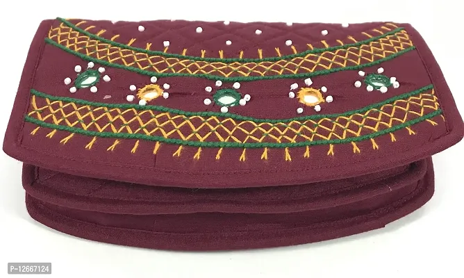 SriShopify Handicrafts Money Pouches for Girls Banjara Traditional Hand Purse Cotton Clutch Purse for Women Wallet (6.5 Inch Small Purse Maroon Mirror, Beads and Thread Work Handcraft)-thumb2