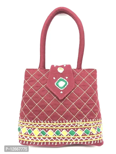 SriShopify HandMade Top Handle Purse for Rakhi Gifts | Rakshabandhan Gifts Hand Bag Small Size | Raksha bandhan Gift | Rakhi Gifts for Sister 8.5x.7x2.5 Inch Maroon-thumb0