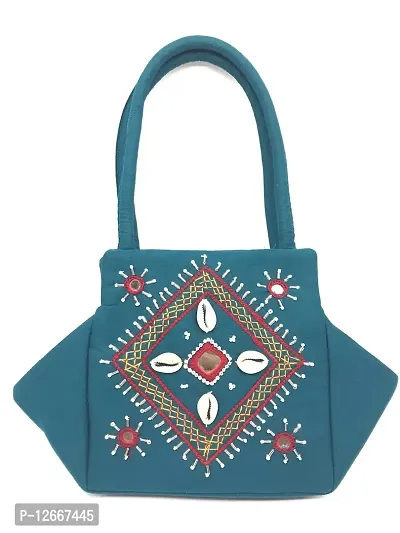 srishopify handicrafts Women's Handcrafted Koudi Shells Beads Thread Work Stylish Mini Hobo Handbags (Multicolour, 10x6x4 Inch )