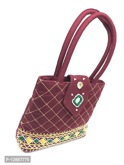 SriShopify HandMade Top Handle Purse for Rakhi Gifts | Rakshabandhan Gifts Hand Bag Small Size | Raksha bandhan Gift | Rakhi Gifts for Sister 8.5x.7x2.5 Inch Maroon-thumb5